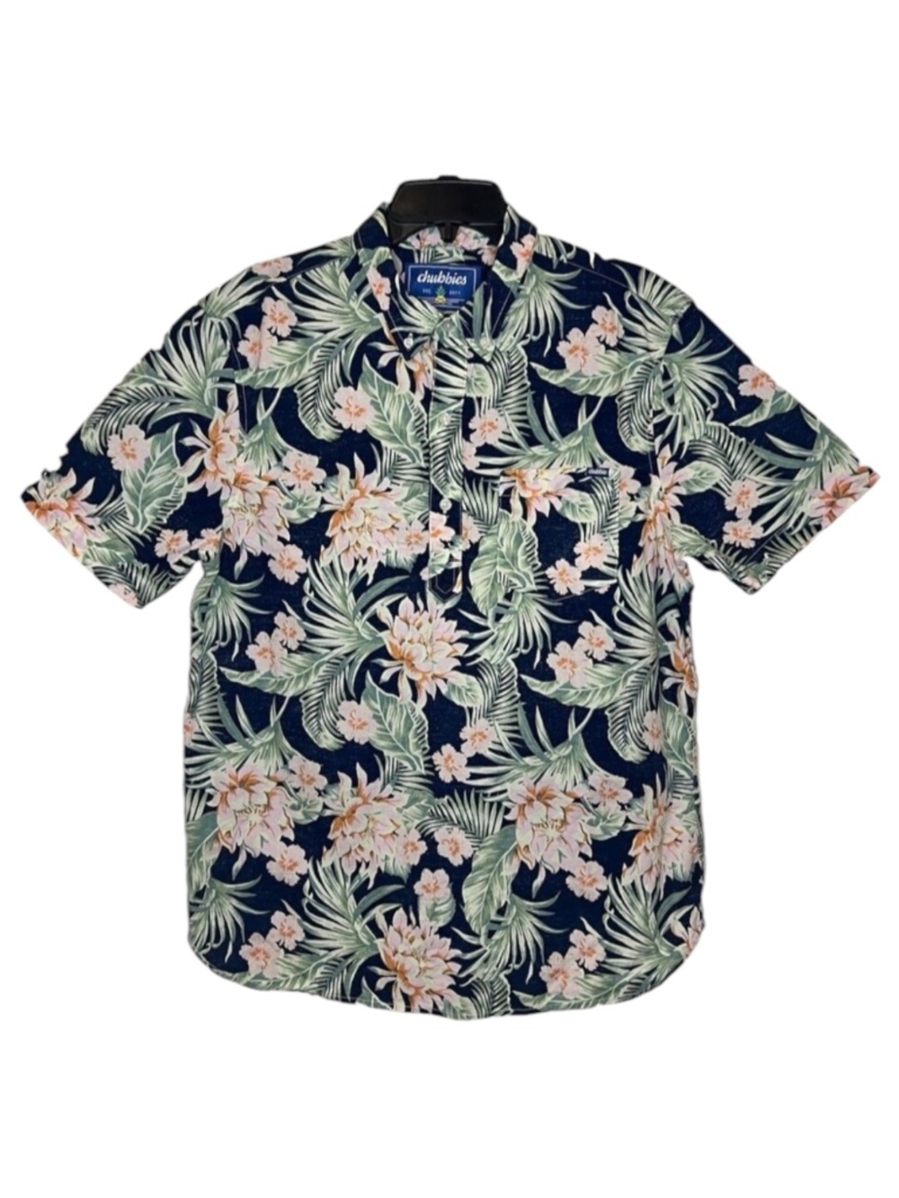 CHUBBIES 1/4 Button Down Floral Reverse Print Hawaiian Shirt Tropical Aloha L